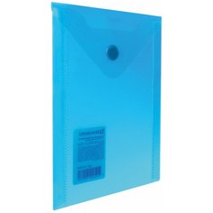 Папка-конверт с кнопкой малого формата (105х148 мм), А6, синяя, 0,18 мм, BRAUBERG, 227317