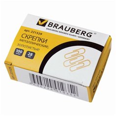 Скрепки BRAUBERG, 28 мм, золотистые, 100 шт., в картонной коробке, 221529