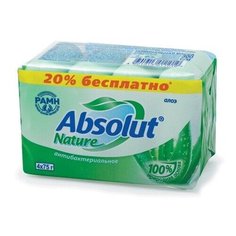 Мыло туалетное антибактериальное 300 г ABSOLUT (Абсолют) комплект 4 шт. х 75 г "Алоэ",без триклозана, 6065