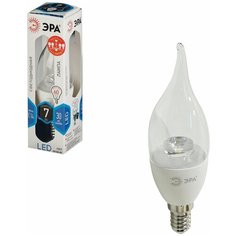 Лампа светодиодная ЭРА, 7 (60) Вт, цоколь E14, "прозрачная свеча на ветру", холодный белый свет, LED smdBXS-7w-840-E14-Clear, BXS-7w-840-E14c ERA