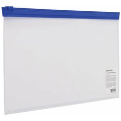 Папка-конверт на молнии малого формата (250х135 мм), прозрачная, молния синяя, 0,11 мм, BRAUBERG, 226032