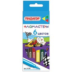 Фломастеры пифагор "Гонщики", 6 цветов, вентилируемый колпачок, 151392