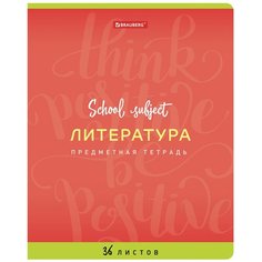 Тетрадь предметная палитра знаний 36 листов, обложка мелованная бумага, литература, клетка, BRAUBERG, 403505