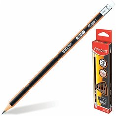 Карандаши чернографитные MAPED, набор 12 шт., "Black Peps Deco", 2B, трехгранные, с резинкой, 851722