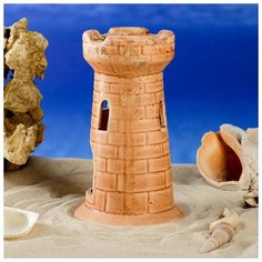 Декорация для аквариума Керамика ручной работы "Башня одинарная №82", коричневая