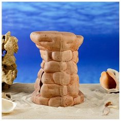 Декорация для аквариума Керамика ручной работы "Воротца с ракушками №26", коричневый