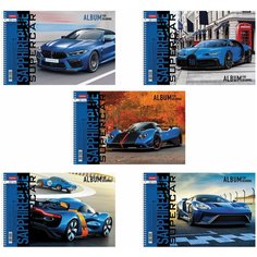 Альбом для рисования А4 32 л., спираль, обложка картон, HATBER, 205х290 мм, "Supercar" (5 в спайке), 32А4Всп