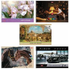 Альбом для рисования, А4, 48 листов, спираль, обложка картон, HATBER, 205х300 мм, "Ассорти", 48А4Всп, A274309