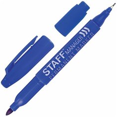 Маркер перманентный двусторонний STAFF "Manager", синий, наконечники 0,8 мм/2,2 мм, 151626