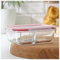 Контейнер "Клик" двухсекционный 0,62 л, 17,8x13,2x6 см с крышкой 4606368 Доляна