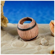 Декорация для аквариума Керамика ручной работы "Бочка №62", коричневая