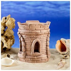 Декорация для аквариума Керамика ручной работы "Широкая башня №12", коричневая