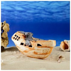 Декорация для аквариума Керамика ручной работы "Затонувшее судно №42"