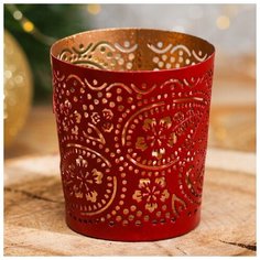 Подсвечник "Огурцы гориз.", красный-зол., 7 х 5,5 х 6,3 см. 3463654 Сима ленд