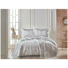 Покрывало жаккард "KARNA" с гипюром BEGONYA (50x70)*2 ; Серый размер Суперевро