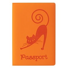 Обложка для паспорта Staff, мягкий полиуретан, тиснение "Кошка", оранжевая, 5шт. (237613)