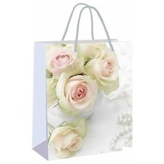 Пакет подарочный бумажный 26x32,4x12,7см Veld-co "Белые розы", ламинированный, 12шт. (48601)