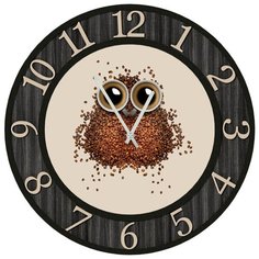 SvS Настенные часы SvS 3502233 Kitchen Кофейная сова в черной рамке СВС