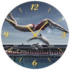 SvS Настенные часы SvS 3502068 Пловчиха и дельфины СВС