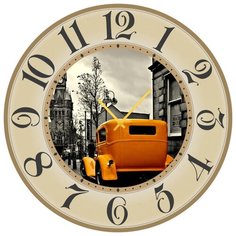 SvS Настенные часы SvS 3502229 Оранжевое ретро-авто на сером СВС