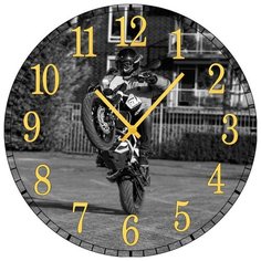 SvS Настенные часы SvS 4001778 Черно-белый мотоциклист СВС