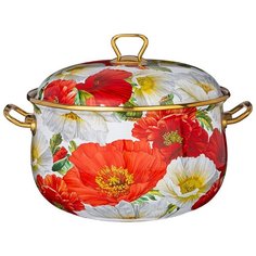 Кастрюля эмалированная Agness Серия Маки, с крышкой, 6,1 л, диаметр 24 см , индукция (950-465)