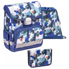 Ранец Belmil Click - Bricks, голубой, с наполнением