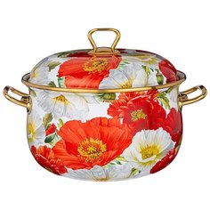Кастрюля эмалированная Agness Серия Маки, с крышкой, 4,8 л, диаметр 22 см, индукция (950-464)