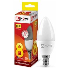 Лампа светодиодная LED-СВЕЧА-VC 8Вт 230В E14 3000К 720лм IN HOME 4690612020426 (упаковка 10 шт)