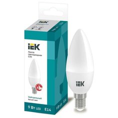 Лампа светодиодная ECO C35 9Вт свеча 4000К E14 230В ИЭК LLE-C35-9-230-40-E14 (упаковка 10 шт) IEK