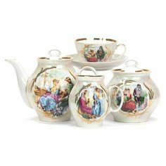 Сервиз чайный. Дулёвский фарфоровый завод. Форма Белый лебедь. Рисунок Прогулка в усадьбе. 15 предм.