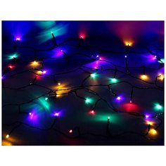 Светодиодная гирлянда нить объемная, 80 разноцветных LED ламп, 6м, черный PVC провод, контроллер, уличная, Kaemingk