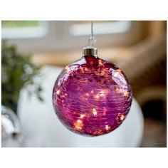 Светящийся шар джилья, стекло, прозрачный пурпурный, 10 микро LED-огней, 12 см, батарейки, таймер, Boltze