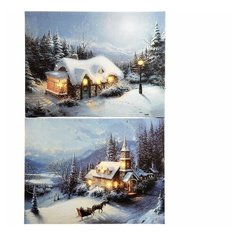 Светящееся настенное панно зимние сумерки - ДОМ, фонарь (большое) с LED огнями, 40х60 см, Kaemingk