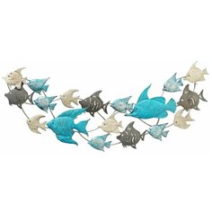 Настенное интерьерное украшение рыбки В полёте, металл, голубое, 7х150х80 см, Boltze