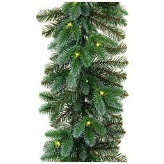 Хвойная гирлянда тронхейм зелёная с голубым, (хвоя РЕ+PVC), 60 тёплых белых LED-огней, 270 см, таймер, батарейки, Kaemingk