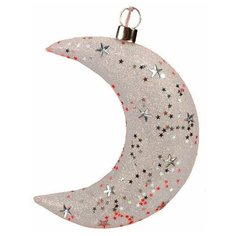 Подвесной декоративный светильник звёздный месяц, стекло, бело-серебристый, тёплые белые микро LED-огни, 17 см, батарейки., Due Esse Christmas
