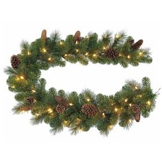 Гирлянда хвойная пайнридж с шишками, зелёная, хвоя - леска+PVC, 70 тёплых белых LED-огней, 274х30 см, батарейки, National Tree Company