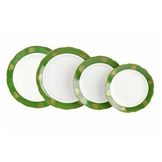Набор тарелок. Дулёвский фарфоровый завод. Форма Вырезной край. Рисунок Зеленый борт. 24 шт.