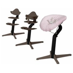 Детский стульчик Evomove Nomi от 0 мес до 12 лет с черным основанием (комплект) кофе; текстиль - розовая пудра