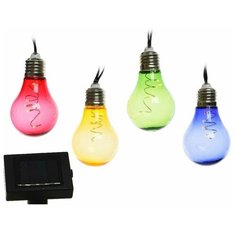 Садовая гирлянда на солнечной батарее GLOW, 10 разноцветных ретро ламп, с тёплым белым свечением, мерцание, 4.5+5 м, черный PVC провод, уличная,, Kaemingk