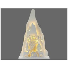 Светящаяся новогодняя декорация домик У горы, дерево, 15 тёплых белых LED-огней, 5.5х23х38 см, батарейки, Peha Magic