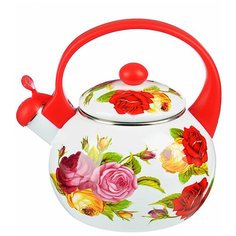 VETTA Чайник эмалированный со свистком 2,2л Цветы, красные цветы