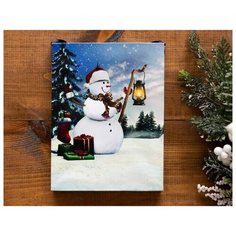 Светящееся настенное панно снеговик С фонариком, LED-огни, 15х20 см, Peha Magic