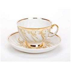 Чашка с блюдцем чайная. Дулевский фарфоровый завод. Форма Голубая роза. Рисунок Золотистый. 350 мл.