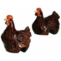 Керамические фигурки курочки наседки, тёмно-коричневые, 2 шт., 17х13.5х18 см, Edelman