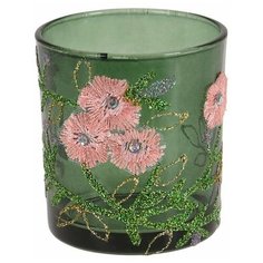 Подсвечник под чайную свечу кружевное лето, стекло, тёмно-зелёный, 7х8 см, Koopman International