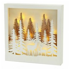 Светящаяся декорация олени среди ёлочек - олени С оленёнком, дерево, белый, 15 тёплых белых LED-огней, 30х5х30 см, батарейки, Boltze