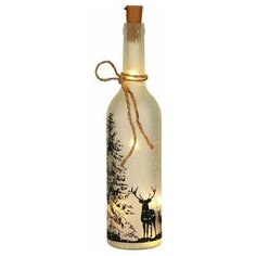 Декоративный светильник-бутыль прогулка С оленями, чёрный орнамент, 5 тёплых белых LED-огней, 31х7 см, батарейки, Edelman