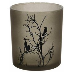 Подсвечник романтичные птицы, стекло, серый, 8 см, Koopman International